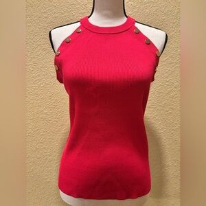 INC International Concepts Red Tank Top with Gold Button Embelishments